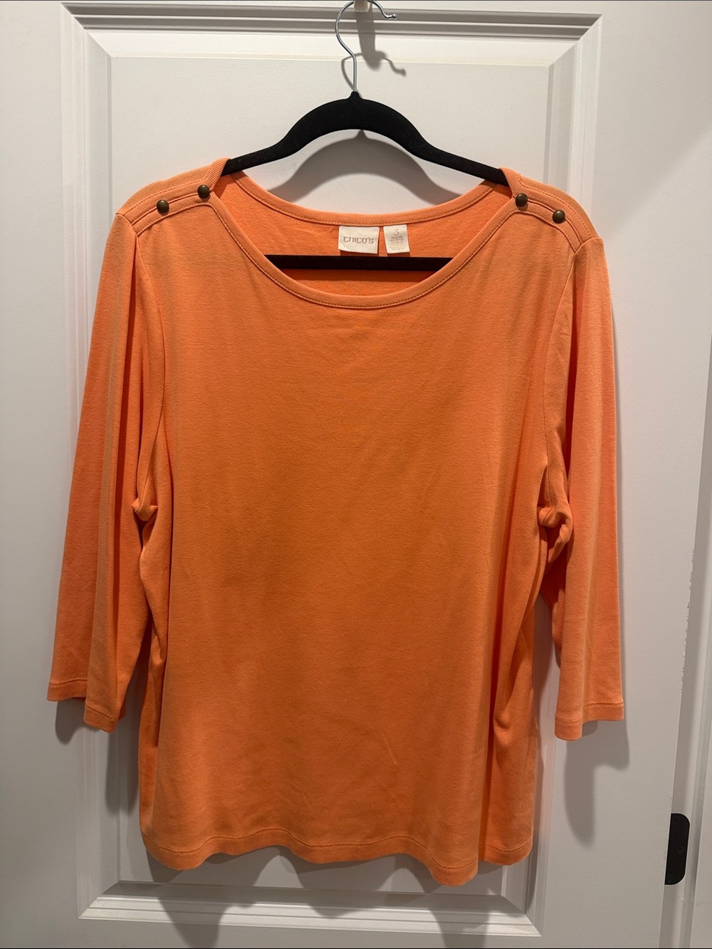 Chico's Orange Button-Shoulder Long Sleeve Top